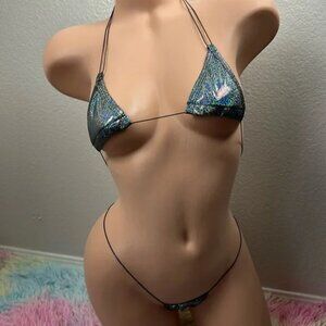 NEW Black/Grey Glitter Super Sexy Stripper Pole Dancer Micro Bikini Set OS